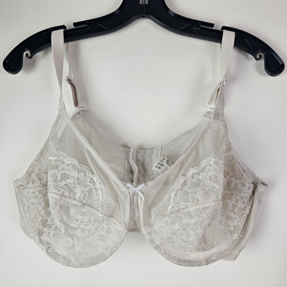 HSIA Bra Size 42D Cream Lace Mesh Sheer Unlined Underwire Romantic Coquette